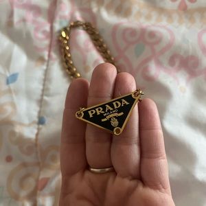 Reworked Prada logo on gold chain necklace